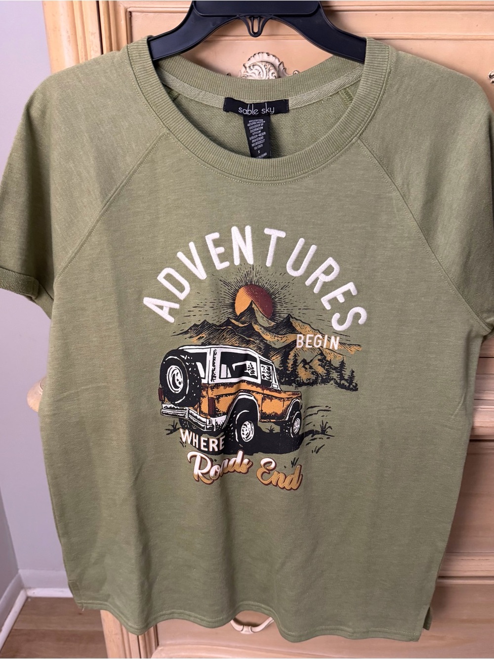 Olive 'Adventures Begin' Graphic Short Sleeve Tee
